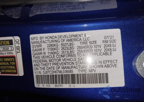 2021 Acura Rdx A-Spec Package из США, поврежденный, VIN 5J8TC2H67ML036685